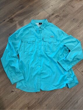 Pudolla Men's Turquoise Button-Down Shirt